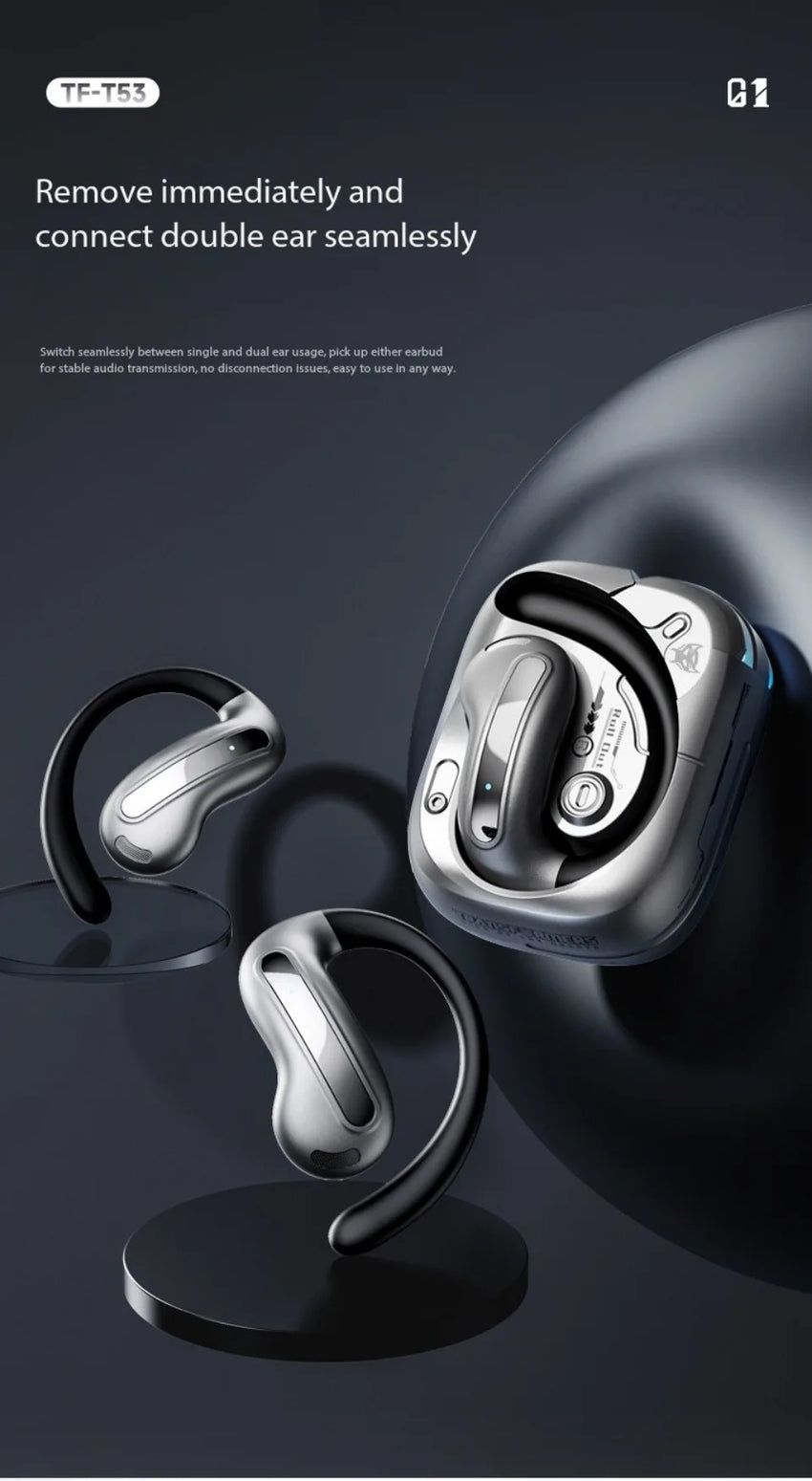 AI Translation Intelligent Open Earphone OWS Bluetooth 6.0 Ultra Long Battery Life ENC Noise Cancelling Sports Office Earphones